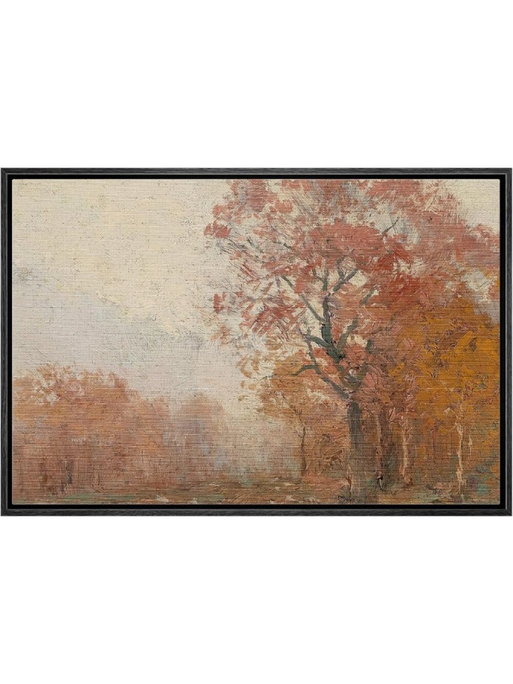 Framed Canvas Print Wall Art - Autumn Forest Impressionist Decor for Living